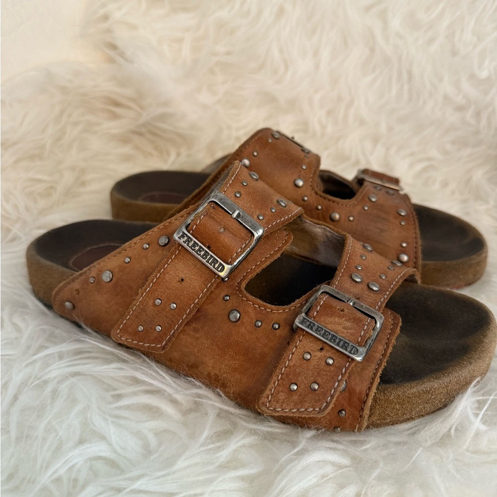 Freebird Studded Brown Leather Sandals, Birkenstock Style